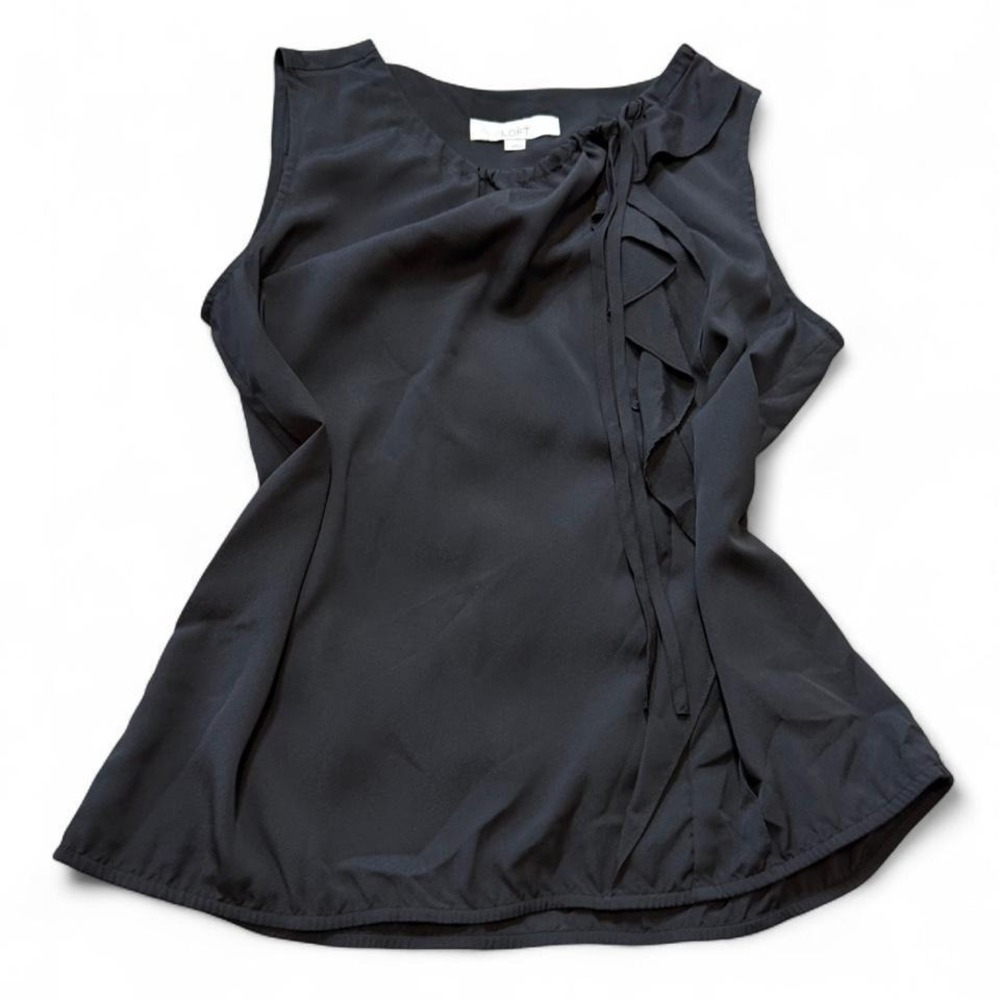 Ann Taylor LOFT Black Ruffle Sleeveless Blouse, Women's Size L